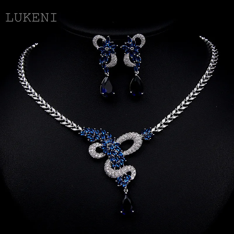 

Wholesale New Fashion Real 4 Colors Options ZC AAA Cubic Zircon Flower Water Necklace & Drop Earring Jewelry Set