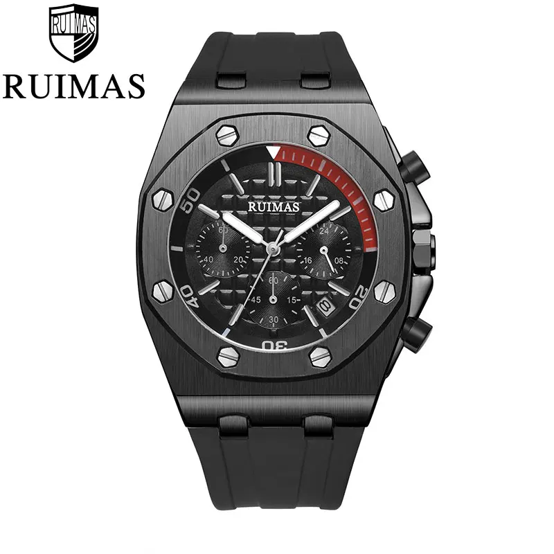 

RUIMAS Chronograph Men Sport Watch Fashion Silicone Army Military Watches Relogio Masculino Quartz Wrist Watch Clock Men