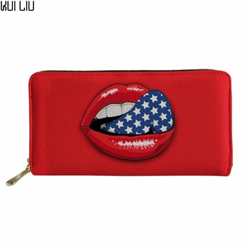 

Customized Wallet Women PU Leather Purse Credit Card Holder Female Sexy Red Lips Cluth Phone Photo Wallets Girls Coin Pouch