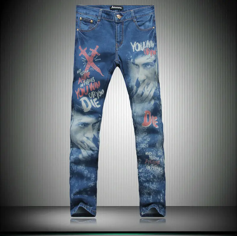Casual fashion brand designer jeans men 2014 New Painted graffiti print