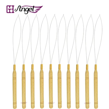 

wholesale 10pcs iron ferramentas para madeira Wooden Handle Pulling Needles for wigs hair extensions knitting needles tool