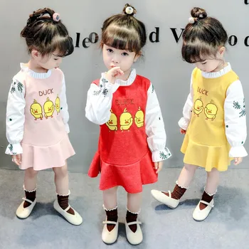 

Spring Kids Dress for Girls 2019 Casual Long Sleeve Costume Baby Dress Animal Duck Pattern Children Embroidery Dresses