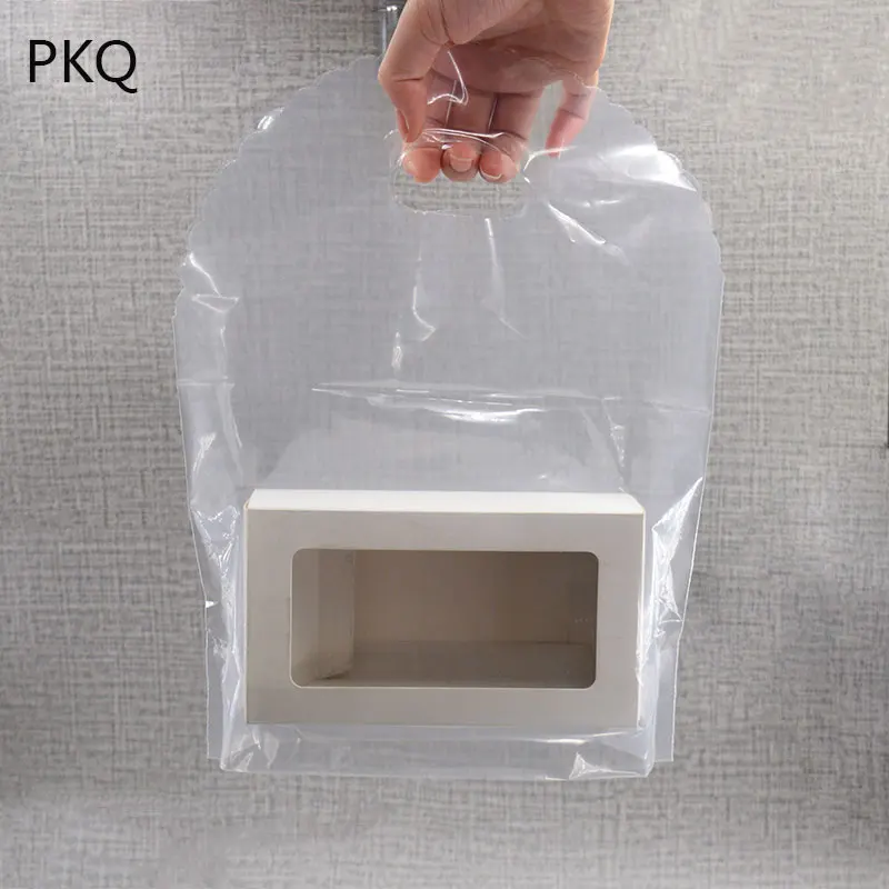 50pcs Transparent Clear Plastic Bag With Handles Salad