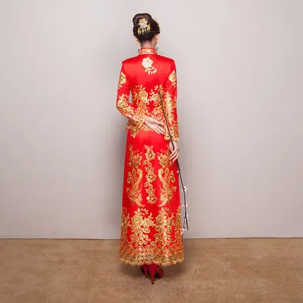 Высокое качество, красное китайское свадебное платье, женское платье Cheongsam, Золотое тонкое китайское традиционное платье, женское платье Qipao для свадебной вечеринки