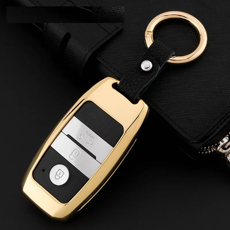 Цинковый брелок для автомобильных ключей, дистанционный ключ чехол для Kia Rio K2 Sportage Kia Ceed Оптима K5 Cerato K3 K4 Sorento Carens чехол для автомобильного ключа - Название цвета: A Golden