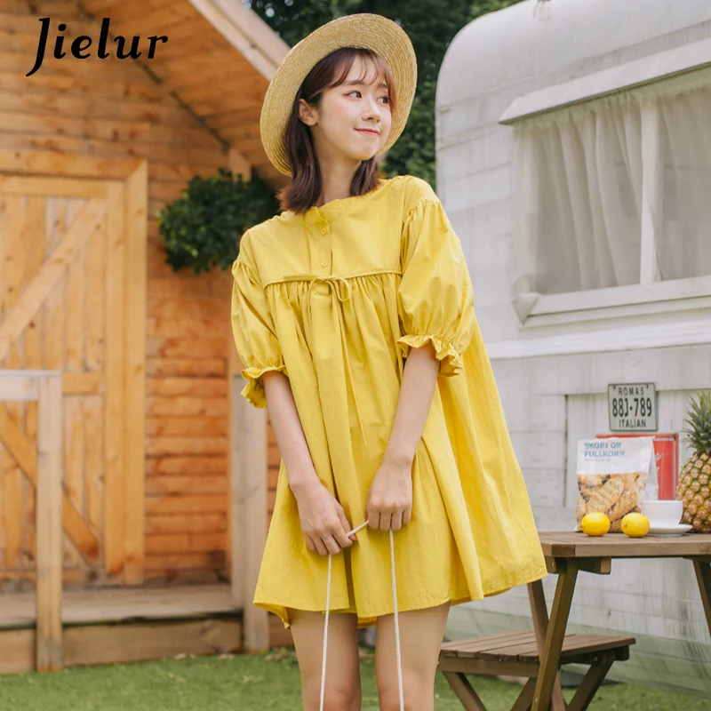 Jielur 2019 корейское летнее платье во французском стиле женские однобортные белые