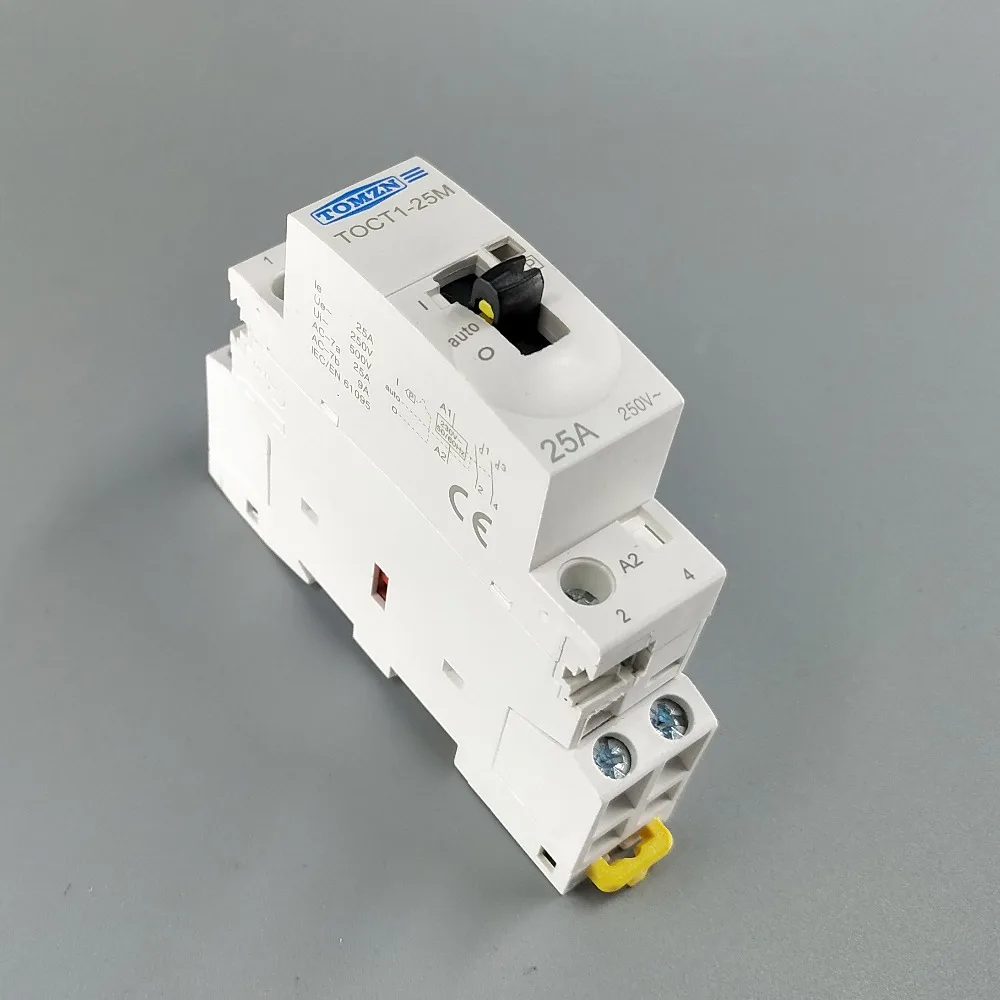 Contator Modular para Uso Doméstico com Interruptor de Controle Manual Trilho Ruído Toct1 2p 25a 220v 230v 50hz 60hz 2no 1no 1nc 2nc