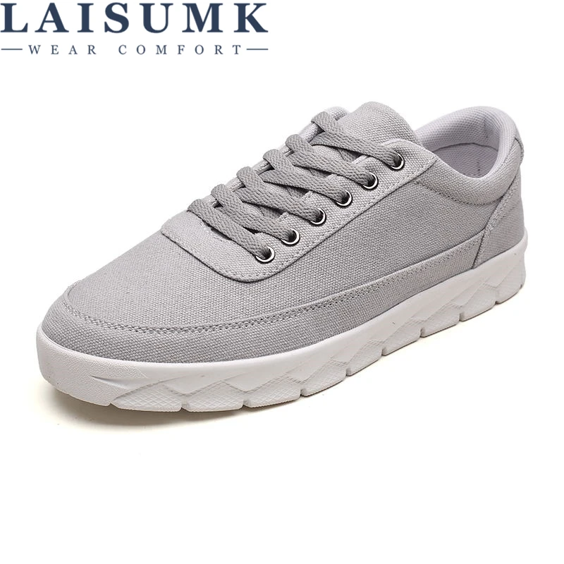 

LAISUMK Brand Design Men Shoes Casual Wild Fashion Canvas Shoes Lace Up New Spring Flat Shoes For Men