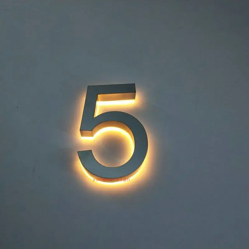 Заказной Солнечный 3d светодиодный светильник с подсветкой из нержавеющей стали адресованный номер дома для рекламного дисплея - Цвет: Silve steel WW led