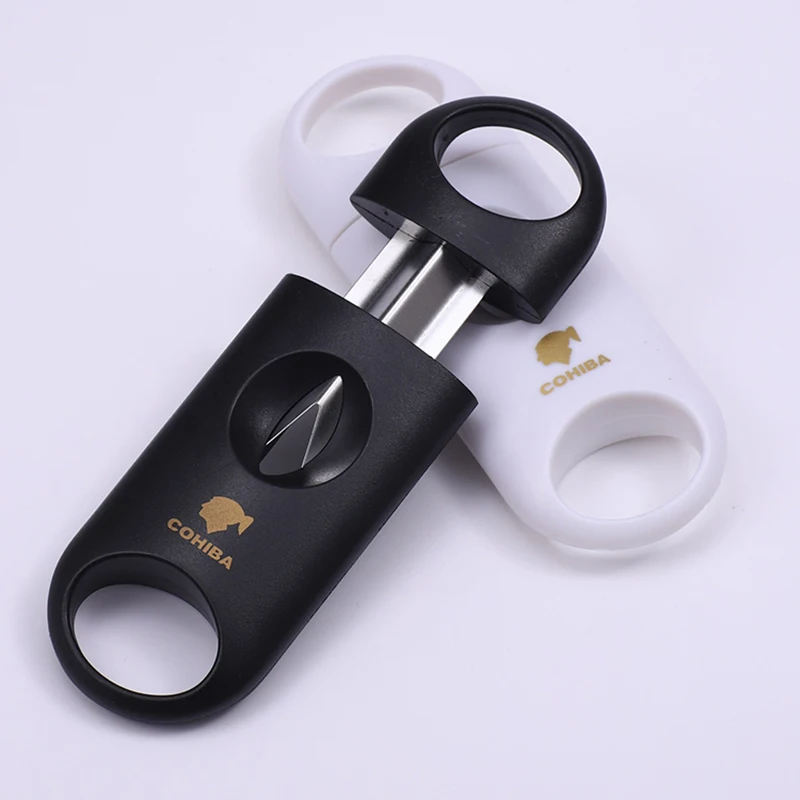 

COHIBA Plastic V Cut Stainless Steel Blade Cigar Cutter Sharp Sigaar Cutting Tool Cigars Guillotine Pocket Zigarren Cutter