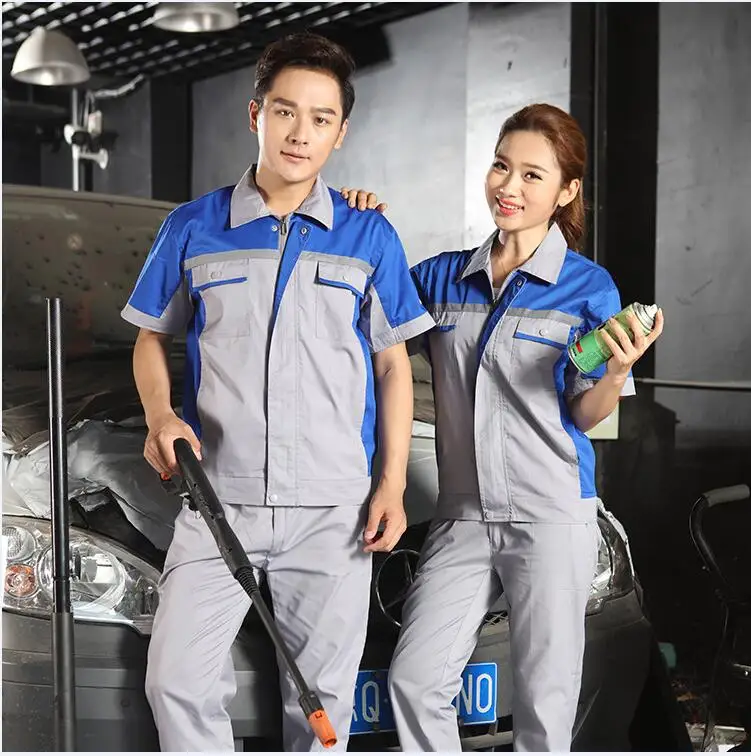 Reflective Uniform Men's Work Clothing Women Short Sleeve Coveralls Quick Dry Overalls for Worker Repairman Machine Auto Repair - Цвет: pic color