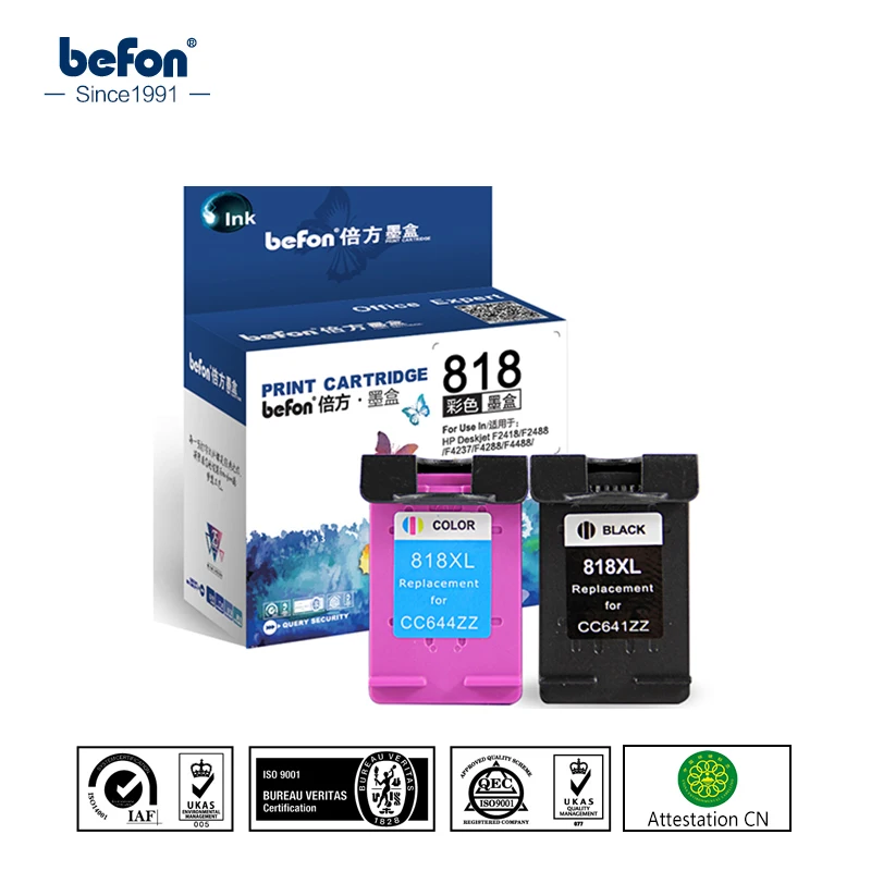 Befon re-изготовлено 818XL картридж Замена для HP 818 для Deskjet F2418 F2488 F4238 F4288 F4488 D1688 D2568 принтер