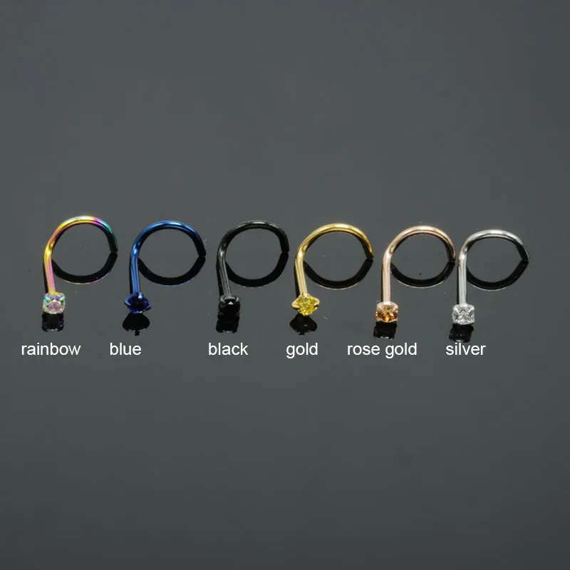 New Women's Sexy Nose Rings Small Piercing Studs Surgical Stainless Steel 2mm Zirconia 6 Colors Anti-allergic Body Jewelry   3