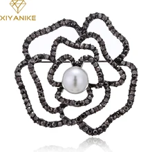 XIYANIKE Vintage Crystal Rhinestone Rose Flower Brooches For Women Bridesmaid Jewelry Gift Beautiful Gun Black Brooch Lapel Pin