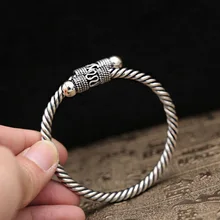 Модные S925 стерлингового серебра Этнические украшения ручной вязки Винтаж Стиль Ретро тайский серебряный браслет Wishful кольца Для мужчин и Для женщин браслет