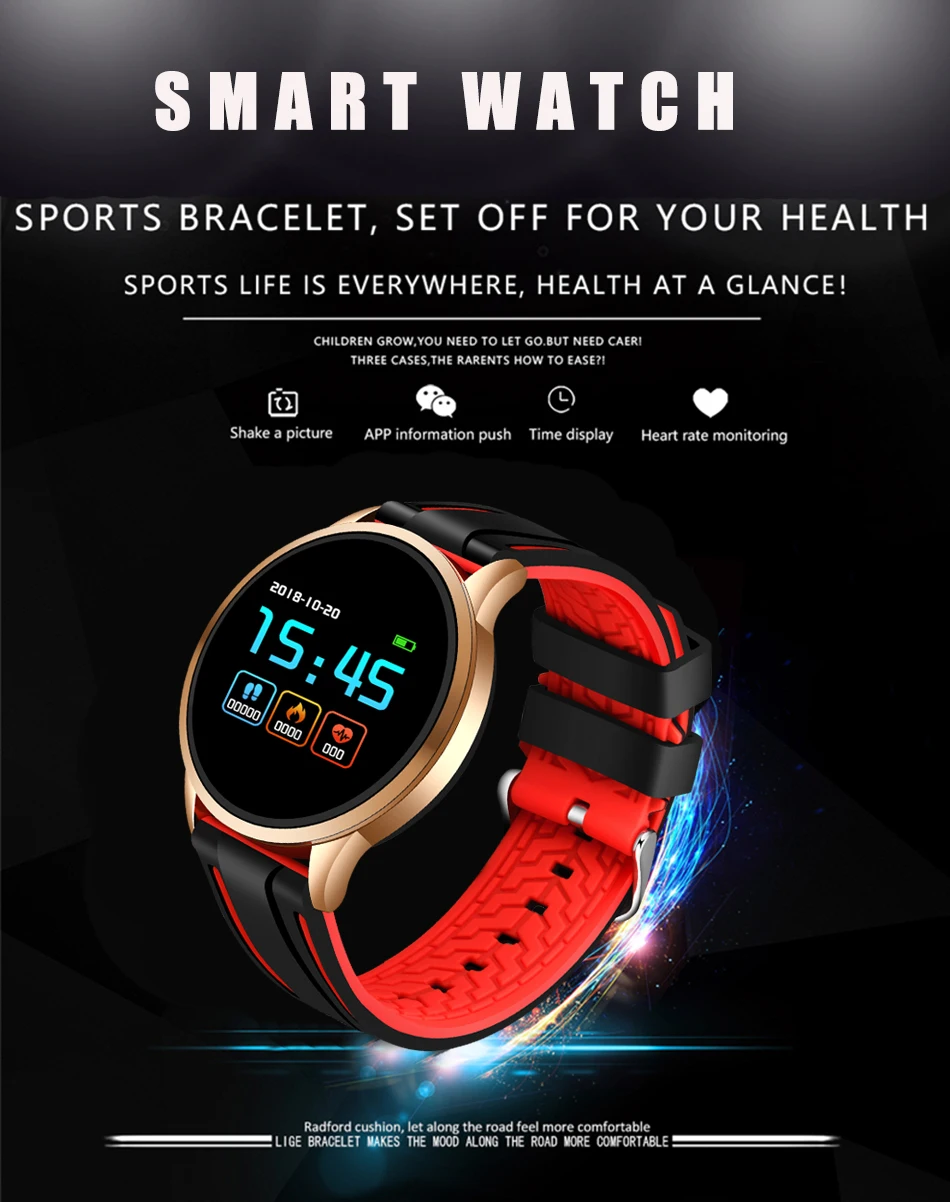 LIGE, Новые смарт-часы, модные женские часы, пульсометр, кровяное давление, монитор здоровья, спортивный фитнес-трекер, браслет, мужские умные часы
