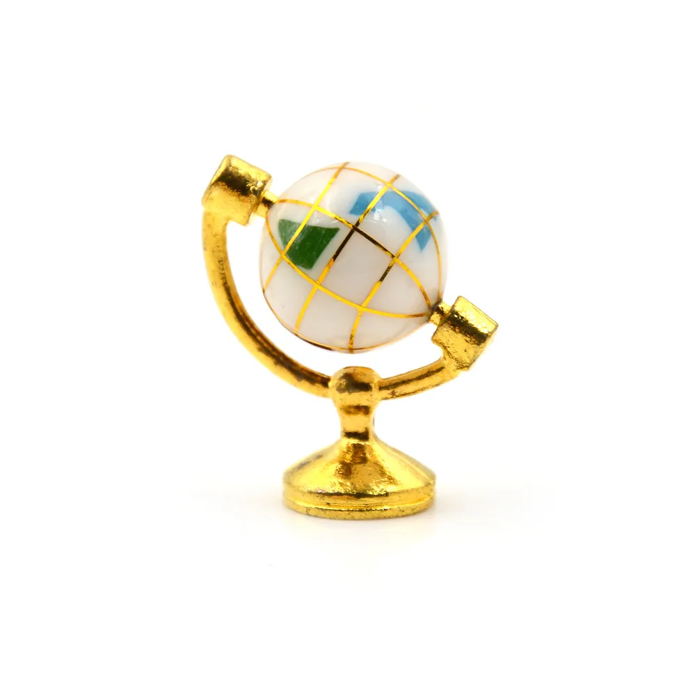 1PCS 1:12 Scale Miniature Turnable Globe With Golden Stand Rolling Globe Dollhouse Living Room Furniture Toys Accessories