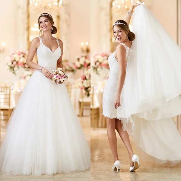 Two 2 Piece Wedding Dresses 2 Em 1 Removable Skirt Hippie Detachable