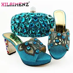 Модный комплект из туфель и сумочки в нигерийском стиле; комплект из туфель и сумочки в африканском стиле небесно-голубого цвета;