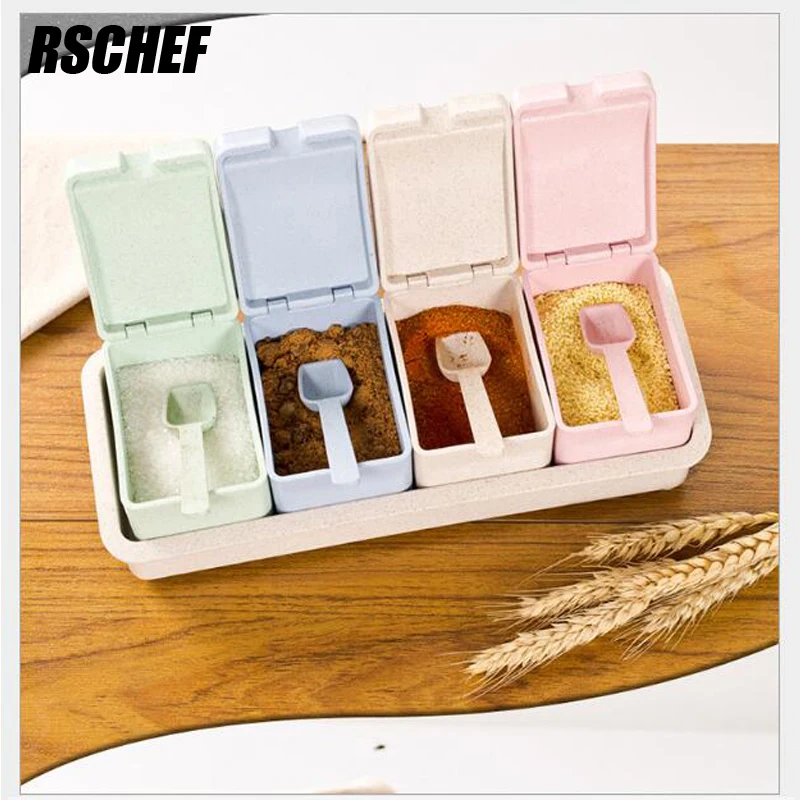 

RSCHEF jars for spices Kitchen creative utensils colorful plastic seasoning box four pieces with spoon