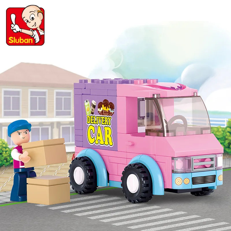 

SLUBAN 0520 Legoings City Girl Friends Snack Delivery Car Dining Car Travel Model Building Blocks Figures Playmobil Toys Gifts