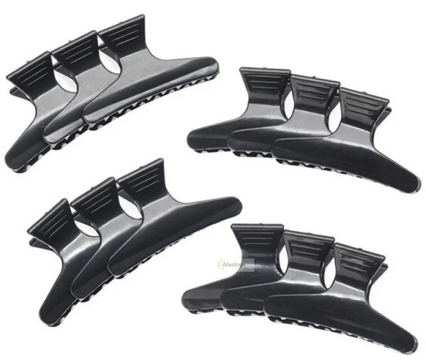 12pcs Black Wide Butterfly Clamps Hair Clips Claw Section Butterfly Salon Hairdressing