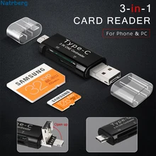 Natrberg адаптер карты micro SD 3 в 1 USB C кард-ридер карта памяти SD мини TF чтение Тип C USB-C памяти для ПК Android телефон