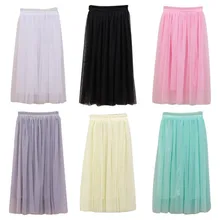 KLV 55 см Женская трехслойная плиссированная фатиновая юбка-пачка до колена с высокой талией, милая Свободная юбка ярких цветов с драпировкой