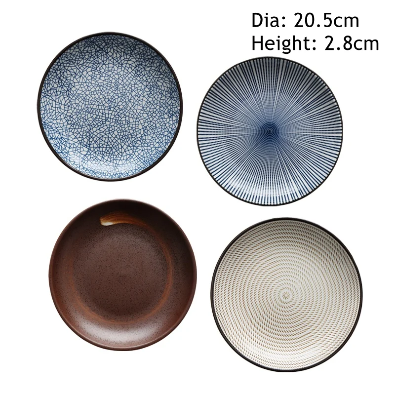 8 inch Japanese Ceramic Dinner Plate Porcelain Dishes Sushi Plate Rice Noodle Kitchen Dinnerware Tableware Microwave Safe