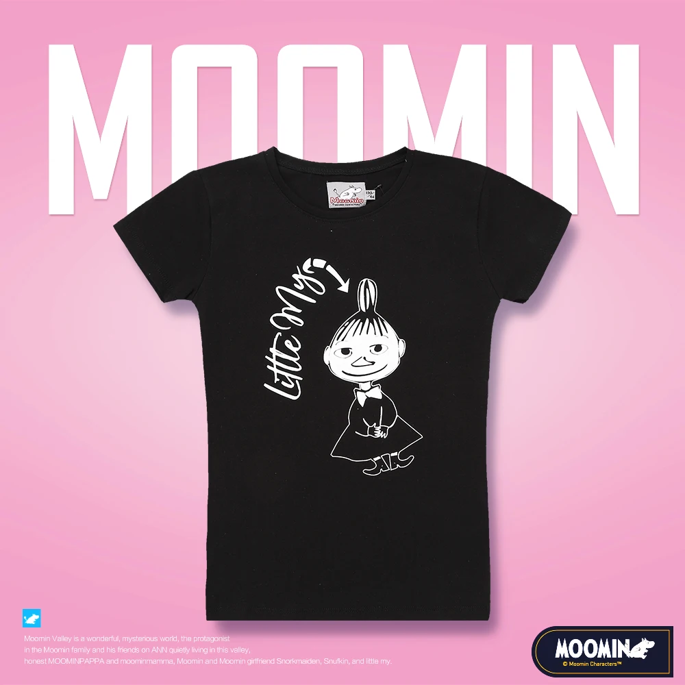 Moomin/футболка для девочек с героями мультфильмов Черная Модная хлопковая летняя