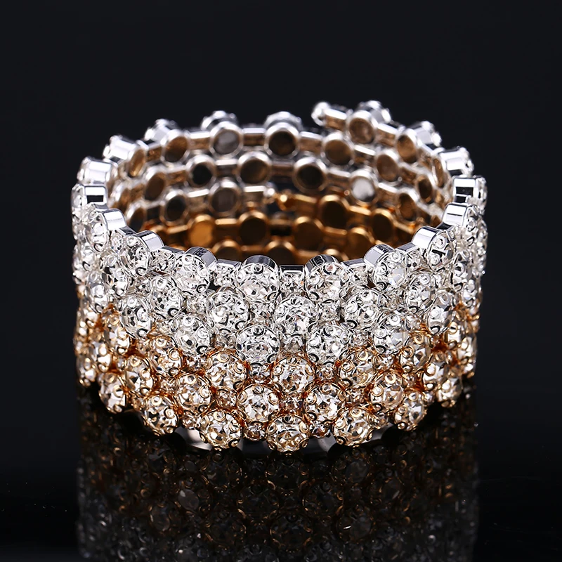 

HOCOLE Fashion Crystal Rhinestone Bangle Bracelet Female Wedding Party Jewelry Charm Gold /Silver Metal Bracelets For Women Gift