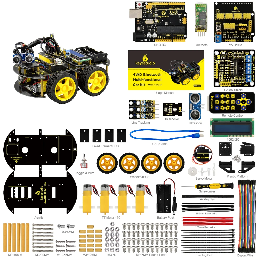 Keyestudio 4WD Bluetooth Многофункциональный DIY робот автомобиль для Arduino робот обучения Программирование+ Руководство пользователя+ PDF(онлайн)+ видео