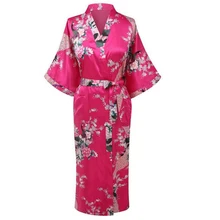 Стильное ярко-Розовое женское кимоно юката платье женский шелковый атлас халат Летние повседневные ночные рубашки Цветочные& павлин S M L XL XXL XXXL A-109