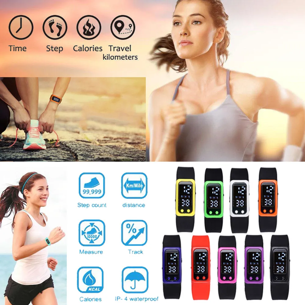 

women watches Run Step Watch Bracelet Pedometer Calorie Counter Digital LCD Walking Distance relogio feminino