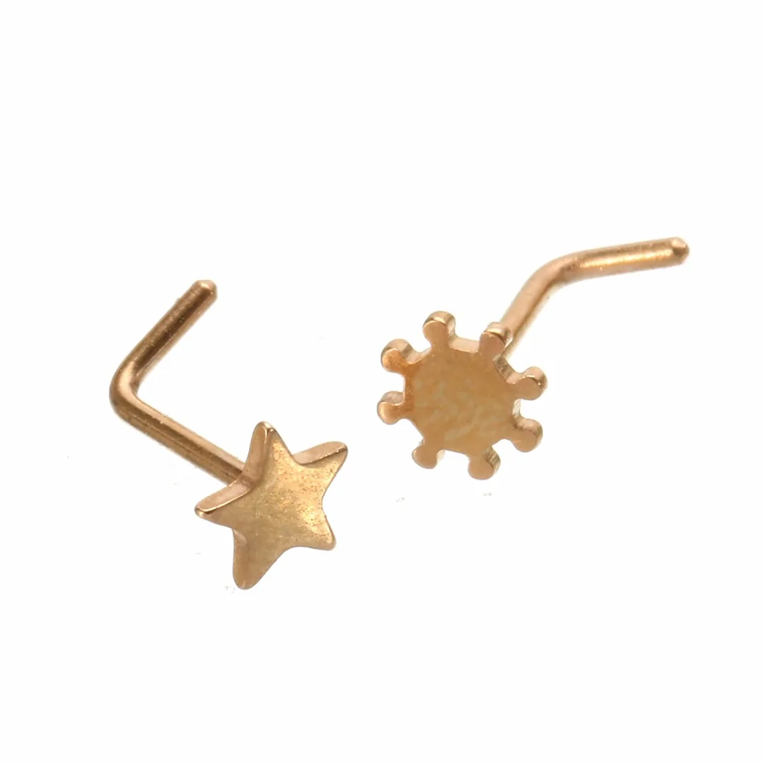 Fashion Nose Studs Nose Rings Stainless Steel L Shape Heart Moon Star Nose Ring Stud Women's Piercing Jewelry 8pcs/set
