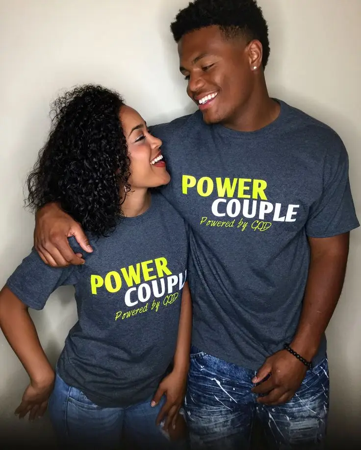 2023 Valentines 's Day Gift Sweet Couple T Shirt Summer Women POWER COUPLE Short Sleeve T Shirts Funny Letter Tee Tops Lover Tee