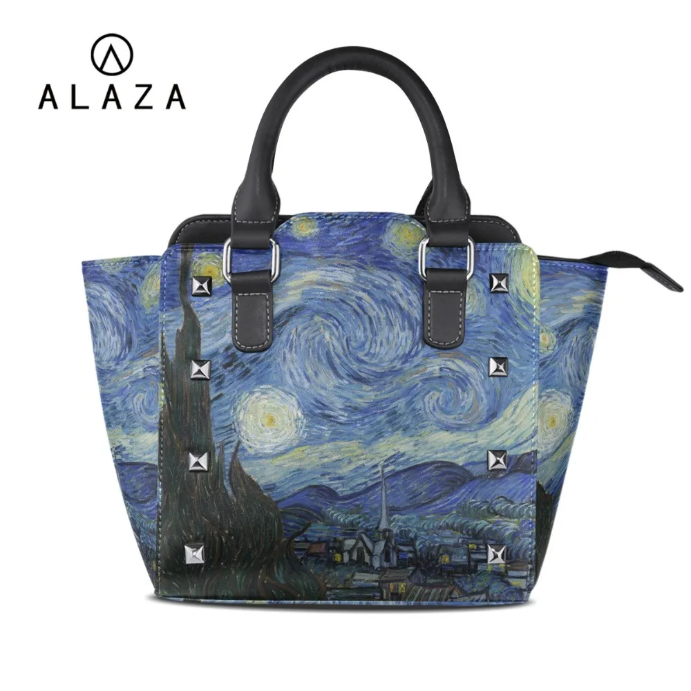 

ALAZA HOT The Starry Night By Van Gogh Prints Handbag Vintage Style Women Shoulder Bag With Long Shoulder Strap Tote Leather Bag