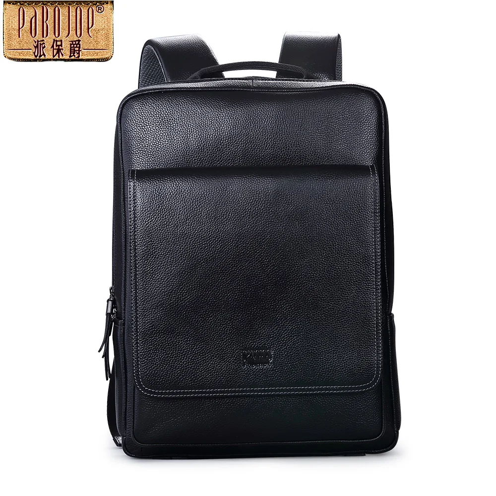 

Pabojoe Mochila Leather Backpack Men Fahion Black for Men Solid Pattern Boys Shoulder Bag
