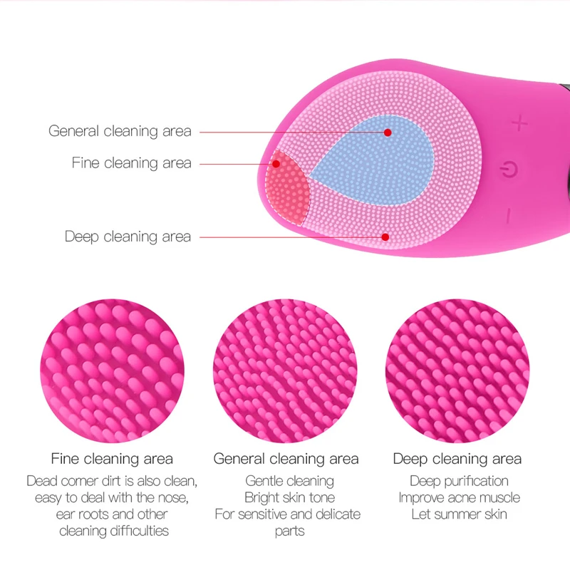 Электрическая Очищающая щетка для лица, звуковая вибрация, Глубокая очистка лица, Массажная щетка, удаляет грязь, макияж, угри, очиститель пор 35
