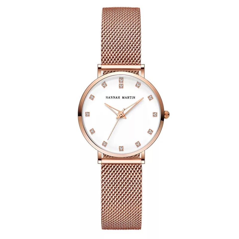 

Japan Quartz Movement Rose Gold Watch 32mm Waterproof hannah Martin Women Bracelet Watches Ladies Stainless Steel Mesh clock