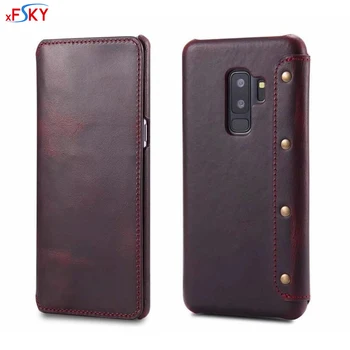 

xFSKY Cool Card Holder And Stand Simple Fashion Wallet Cover Luxury Real Genuine Leather Flip Case For Samsung Galaxy S9 S9 plus