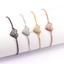 Высокое качество 10 шт. микро Pave CZ сердце Шарм Браслет Модные ювелирные изделия цепь регулируемые браслеты