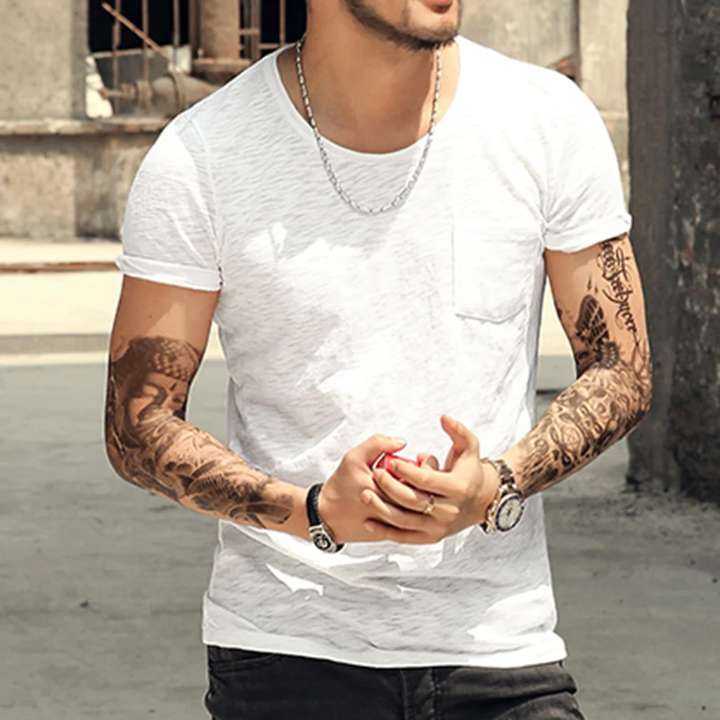 

Mens Solid Short sleeve T shirt Plus Size 2XL T Shirts Men Soft Cotton Tops O-Neck Tees small pocket decoration summer new T2080