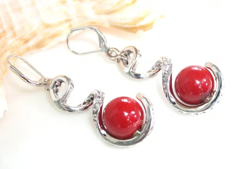 

Hot sell Noble- Beautiful lady's 12mm Red Shell Pearl silver Plated Earrings