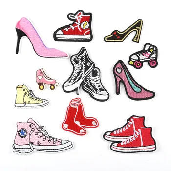 

100pcs High Heel Shoes Cartoon Fashion Patches For Clothes Stickers Iron On Sport Shoes Skates Patch Clothing Badge Applique