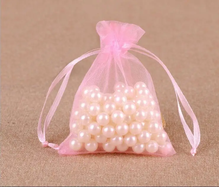 100 шт/партия 7x9 см оптом сумки из органзы Свадебные мешки ювелирные изделия упаковка сумки милый Подарочный пакет день рождения украшения дропшиппинг - Цвет: Pink