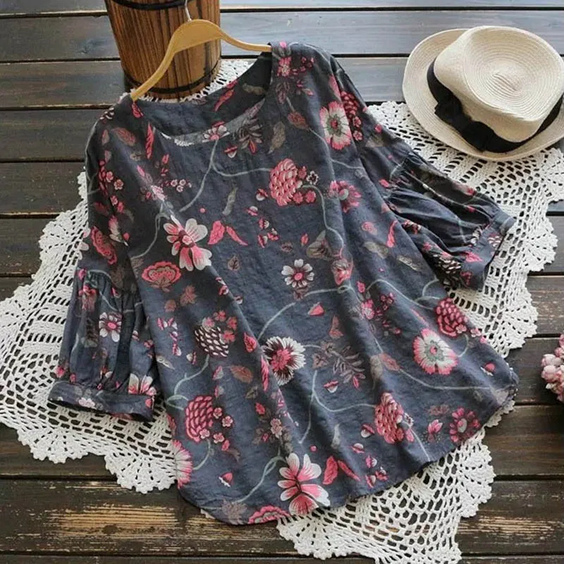 

2019 Summer ZANZEA Women Floral Print Blouse 3/4 Lantern Sleeve Shirt Casual Femme Chemise Elegant Tops Blusas Clothes Plus Size