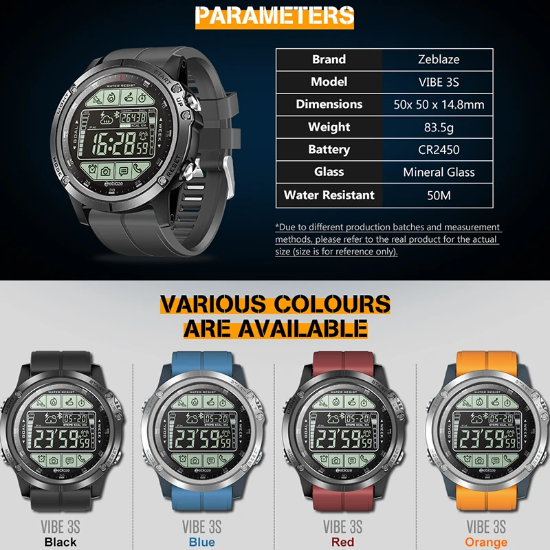 

Outdoor Smartwatch Zeblaze VIBE 3S Absolute Toughness Two Year Standby Smart Watch Man Sunlight Visible Screen Real-time Weather