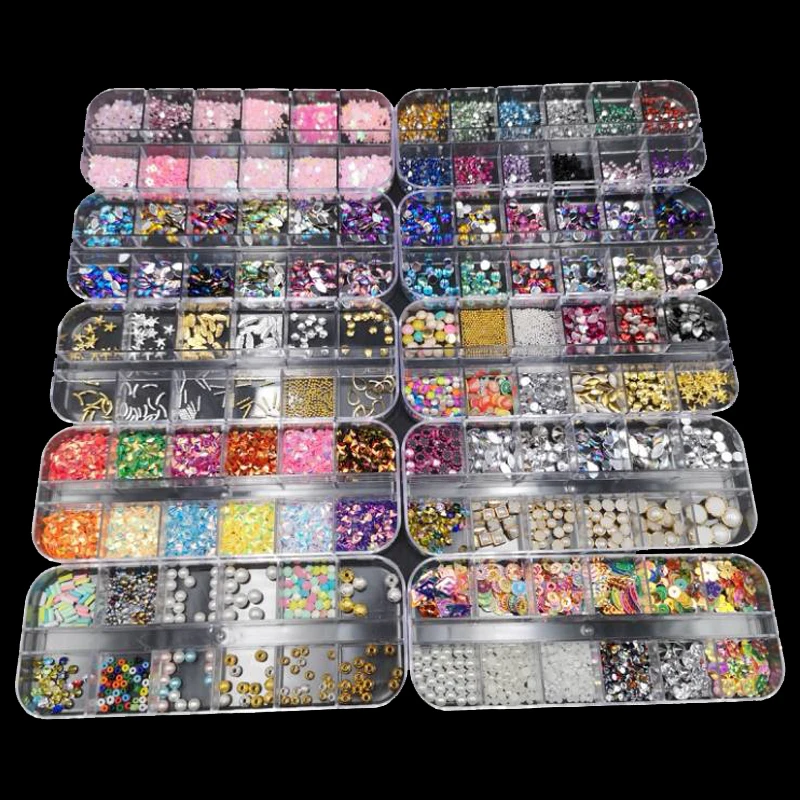 

1 Box Nail Art Rhinestones 3D Silver 2mm Round Mix Teardrop 3d Nail Decorations Applique Resin Rhinestones Art Decorations