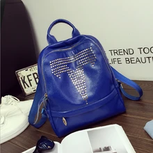2016 High Quality Fashion Women Backpack pu Leather Students Girls School Bag Rivets Backpack Casual All Match Lady Travel Bag